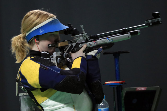 Virginia Thrasher of the United States competes in the 10m Air Rifle Women's Finals on Day 1 of the Rio 2016 Olympic Games at the Olympic Shooting Centre on August 6, 2016 in Rio de Janeiro, Brazil. (Photo by Sam Greenwood/Getty Images)