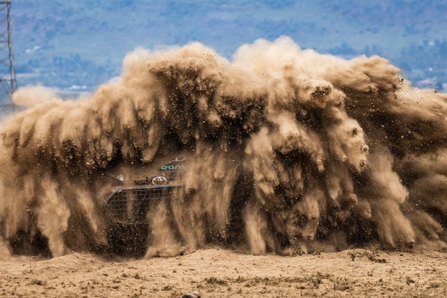 A car drives through the dirt during the Safari Rally in the third round of the 2025 WRC World Rally Car Championship in Nairobi, Kenya on March 19, 2025. (Photo by Nikos Katikis/DPPI/Rex Features/Shutterstock)
