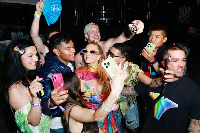 Paris Hilton (C) poses with fans during OUTLOUD Music Festival At 2025 WeHo Pride on June 01, 2025 in West Hollywood, California. (Photo by Matt Winkelmeyer/Getty Images)