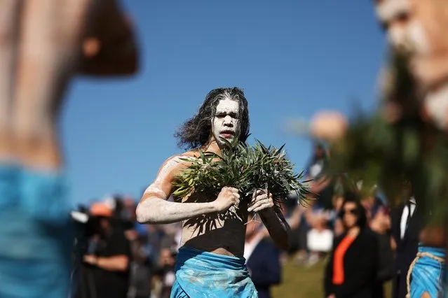 Indigenous dancers perform during the NRL Indigenous Round Launch 2023 at Bare Island on May 16, 2023 in Sydney, Australia. (Photo by Matt King/Getty Images)