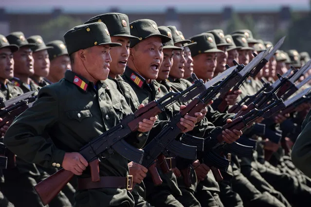 Korean People's Army (KPA) soldiers march during a mass rally on Kim Il Sung square in Pyongyang on September 9, 2018. (Photo by Ed Jones/AFP Photo)