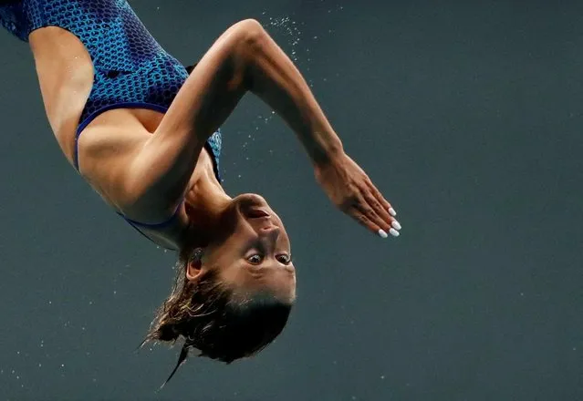US' Daryn Wright competes during the preliminary of the women's 10m platform diving event as part of the Budapest 2022 World Aquatics Championships at the Duna Arena in Budapest on June 26, 2022. (Photo by Bernadett Szabo/Reuters)