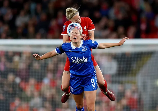 Everton's Toni Duggan in action with Liverpool's Jasmine Matthews during Women's Super League Liverpool v Everton at Anfield, Liverpool, Britain on October 15, 2023. (Photo by Lee Smith/Action Images via Reuters)