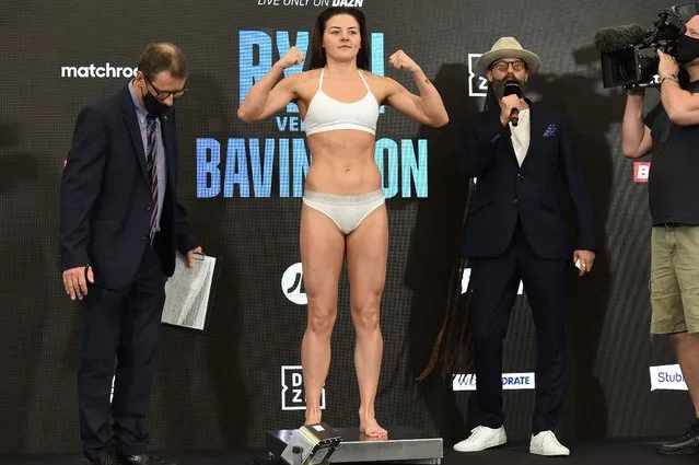 Sandy Ryan at the Matchroom Fight Camp weigh in on July 30, 2021 in Brentwood, England. (Photo by Leigh Dawney/Getty Images)