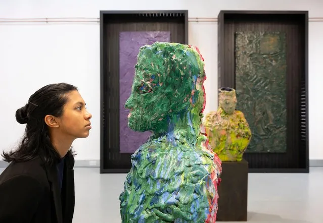 Chorus, a scupture by Daniel Silver, undergoes close examination at the Elizabeth Xi Bauer Gallery in Deptford, southeast London on February 22, 2024. (Photo by Malcolm Park/Alamy Live News)