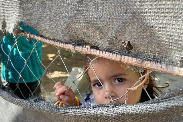 A Palestinian boy looks through the door of his family house in Gaza Strip, November 2, 2021. (Photo by Mohammed Salem/Reuters)