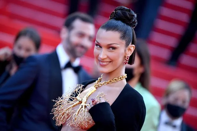 Bella Hadid attends the “Tre Piani (Three Floors)” screening during the 74th annual Cannes Film Festival on July 11, 2021 in Cannes, France. (Photo by Lionel Hahn/Getty Images)