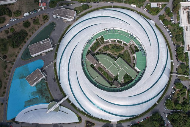 An aerial photo shows a general view of the Shanghai Synchrotron Radiation Facility, in Shanghai on October 9, 2024. (Photo by Jade Gao/AFP Photo)