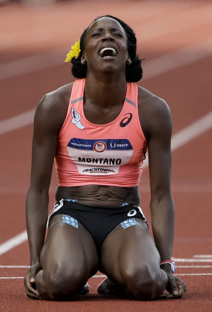 Alysia Montano reacts after falling during the women's 800-meter final at the U.S. Olympic Track and Field Trials, Monday, July 4, 2016, in Eugene Ore. (Photo by Marcio Jose Sanchez/AP Photo)