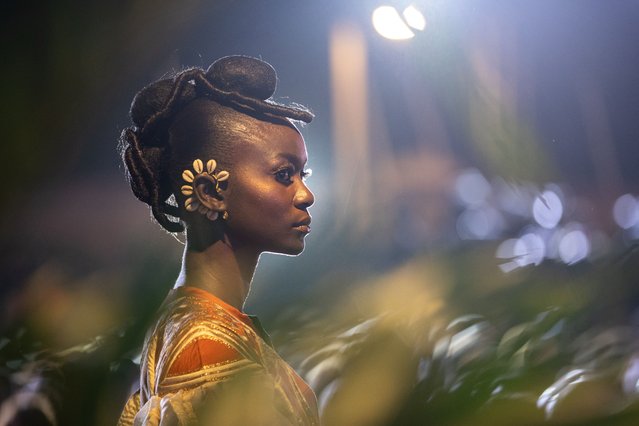 A model presents an outfit by Senegalese designer Jeyna A during the Young Creator show of the Dakar Fashion Week in Dakar, Senegal, 05 December 2024. This year marks the 22nd edition of the Dakar Fashion Week which helps propelling young Senegalese designers on the international scene. (Photo by Jérôme Favre/EPA/EFE)