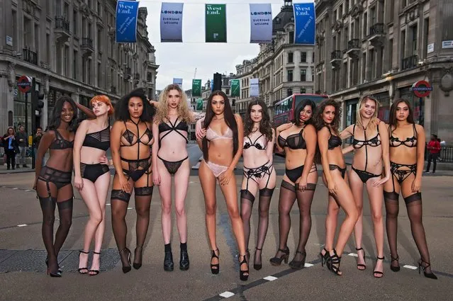 Bluebella Lingerie advertising photo shoot, Oxford Circus, London, Great Britain on September 14, 2017. (Photo by Cavendish Press/LESAUVAGE/Bluebella)