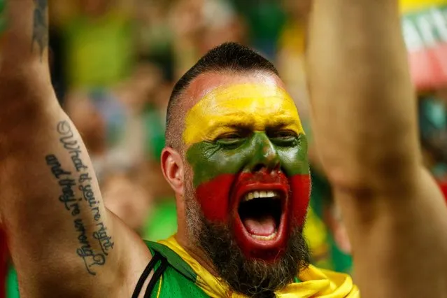 Lithuania fan reacts before the EuroBasket Championship Lithuania v France match at Cologne Arena in Cologne, Germany on September 3, 2022. (Photo by Thilo Schmuelgen/Reuters)