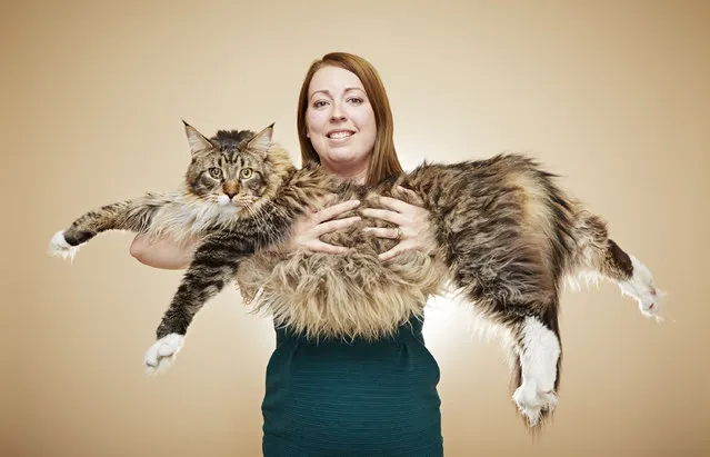 Guinness World Records undated handout photo of Ludo the Maine Coon from Wakefield in South Yorkshire with owner Kelsey as they appear in this year's Guinness World Records. Issue date: Thursday September 8, 2016. (Photo by Paul Michael Hughes/Guinness World Records/PA Wire)
