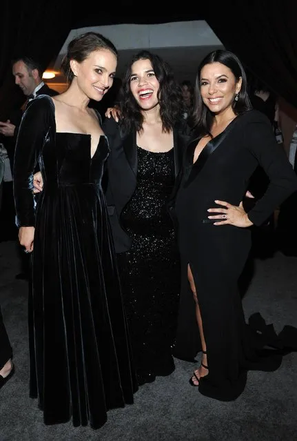 (L-R) Actors Natalie Portman, America Ferrera, and Eva Longoria attend the 2018 InStyle and Warner Bros. 75th Annual Golden Globe Awards Post-Party at The Beverly Hilton Hotel on January 7, 2018 in Beverly Hills, California. (Photo by Donato Sardella/Getty Images for InStyle )