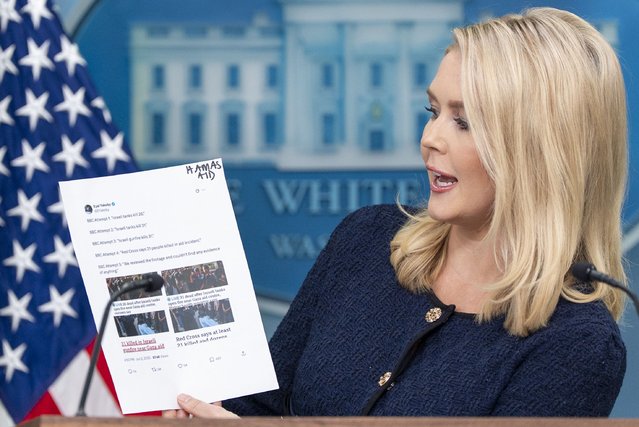 White House press secretary Karoline Leavitt speaks with reporters in the James Brady Press Briefing Room at the White House, Tuesday, May 3, 2025, in Washington. (Photo by Alex Brandon/AP Photo)