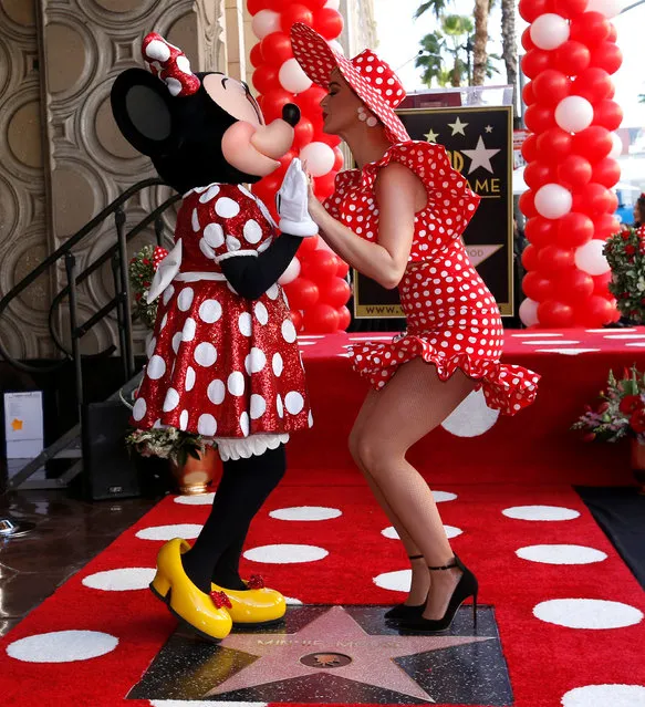 Minnie Mouse, left, and Katy Perry attend a ceremony honoring Minnie with a star on the Hollywood Walk of Fame on Monday, January 22, 2018, in Los Angeles. (Photo by Mario Anzuoni/Reuters)