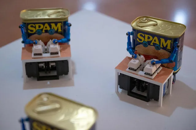 “Spambots” Neil Mendoza is displayed at the Misalignment Museum on March 8, 2023 in San Francisco, California. A new exhibition titled the Misalignment Museum opened to the public in San Francisco on March 9th, 2023, featuring funny or disturbing AI art works, supposed to help visitors think about the potential dangers of artificial intelligence. (Photo by Amy Osborne/AFP Photo)