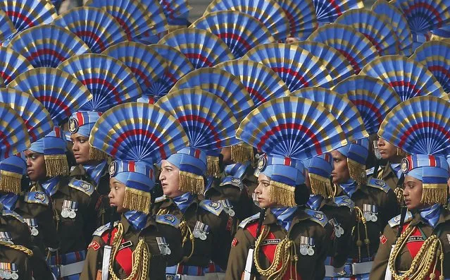 Indian soldiers march during a full dress rehearsal for the Republic Day parade in New Delhi, India, January 23, 2016. (Photo by Adnan Abidi/Reuters)