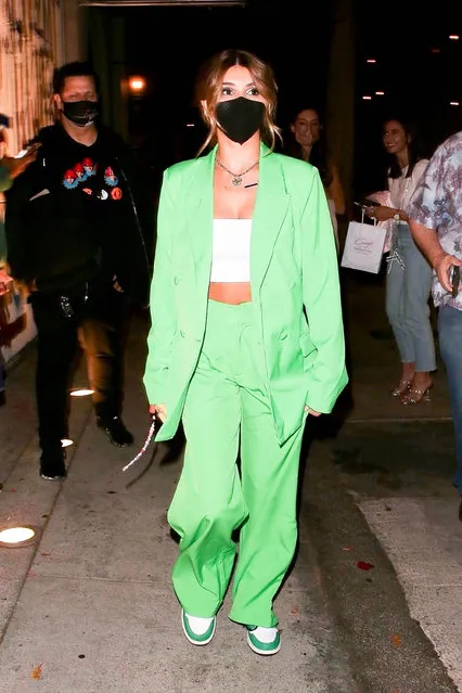 American YouTuber and a daughter of actress Lori Loughlin and fashion designer Mossimo Giannulli Olivia Jade Giannulli stands out in green as she grabs a bite at Craig's after her round 2 performance on DWTS in West Hollywood, CA. on September 27, 2021. (Photo by Backgrid USA)