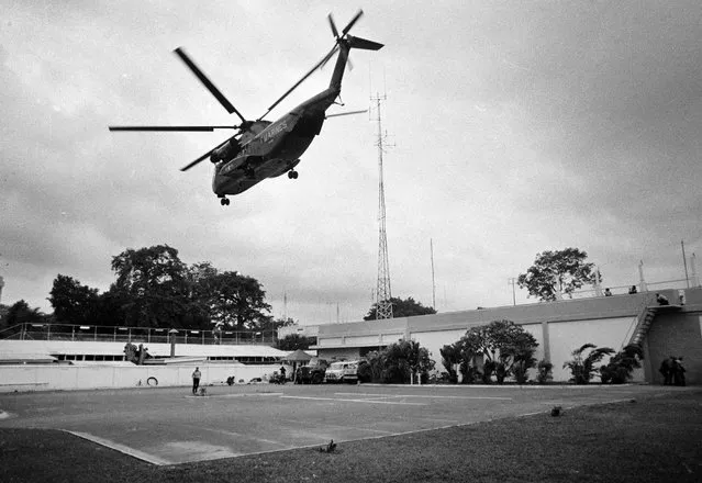 In this April 29, 1975 file photo, a helicopter lifts off from the U.S. embassy in Saigon, Vietnam during last minute evacuation of authorized personnel and civilians. (Photo by AP Photo)