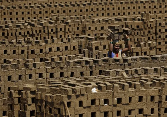 A labourer carries bricks at a kiln in Karjat, India, March 10, 2016. (Photo by Danish Siddiqui/Reuters)