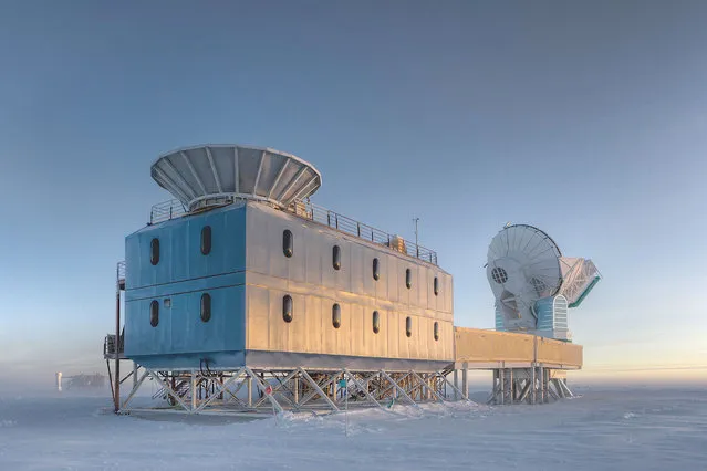 This undated handout photo courtesy of Steffen Richter shows the Dark Sector Lab (DSL), located 3/4 of a mile from the Geographic South Pole, which houses the BICEP2 telescope (left) and the South Pole Telescope (right). In a major discovery for understanding the origins of the universe, US scientists said March 17, 2014 they have detected echoes of the Big Bang 14 billion years ago. (Photo by Steffen Richter/AFP Photo)