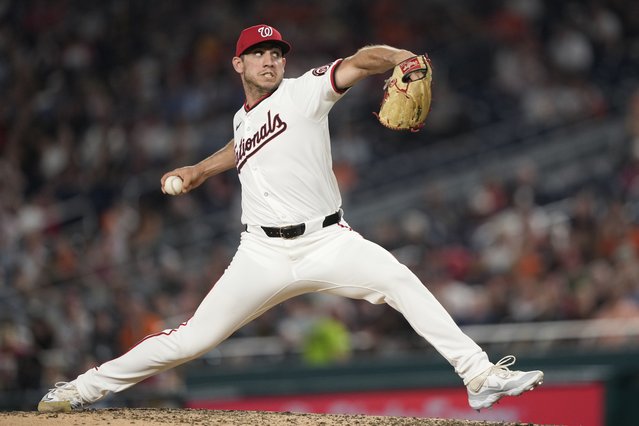 Washington Nationals pitcher Jacob Barnes throws to a Baltimore Orioles batter during the eighth inning of a baseball game at Nationals Park in Washington, Wednesday, May 8, 2024. (Photo by Susan Walsh/AP Photo)