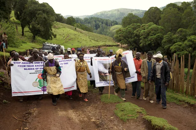People from the Sengwer community protest over their eviction from their ancestral lands, Embobut Forest, by the government for forest conservation in western Kenya, April 19, 2016. (Photo by Katy Migiro/Reuters)