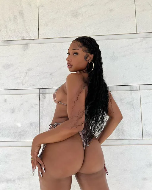 American rapper Megan Jovon Ruth Pete, known professionally as Megan Thee Stallion wears a thong bikini early July 2022 to explain why, “he obsessed”. (Photo by theestallion/Instagram)