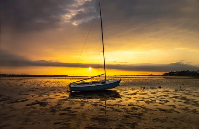 The sun sets over Poole Harbour in Dorset, captured from Sandbanks last night, August 17, 2022. (Photo by Rachel Baker/Bournemouth News)