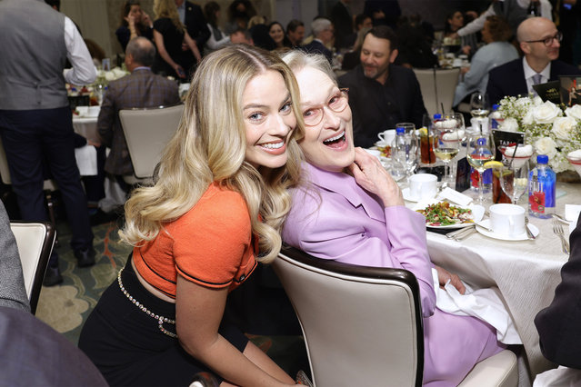 Actresses Margot Robbie and Meryl Streep with FIJI Water at The AFI Awards Luncheon 2023 at Four Seasons Hotel Los Angeles at Beverly Hills on January 12, 2024 in Los Angeles, California. (Photo by Stefanie Keenan/Getty Images for FIJI Water)