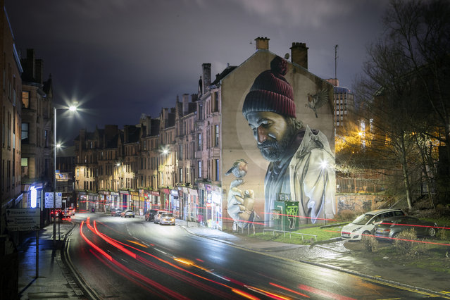 One of Glasgow's best-know murals, by street artist Smug, depicts a modern-day St Mungo which references the story of the Bird That Never Flew. January 13, 2021 is the feast day of St Mungo who is the patron saint and founder of the City of Glasgow. (Photo by Jane Barlow/PA Images via Getty Images)