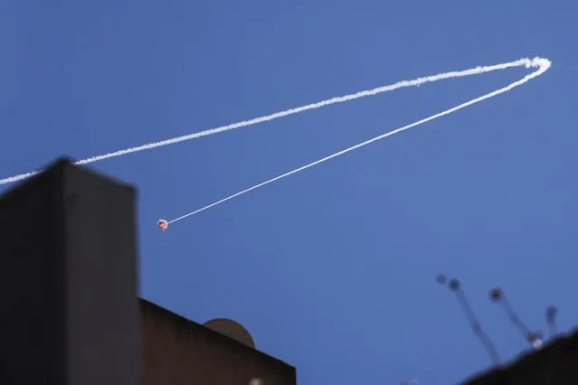 Israel's Iron Dome anti-missile system intercepts a rocket launched from the Gaza Strip towards Israel, as seen from Ashkelon, southern Israel on May 19, 2021. (Photo by Baz Ratner/Reuters)