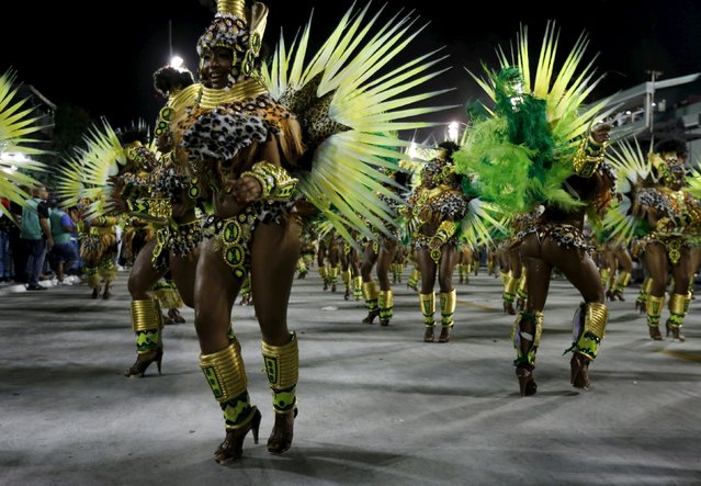Revellers of Mocidade samba school perform during the carnival parade at the Sambadrome in Rio de Janeiro, February 8, 2016. (Photo by Sergio Moraes/Reuters)