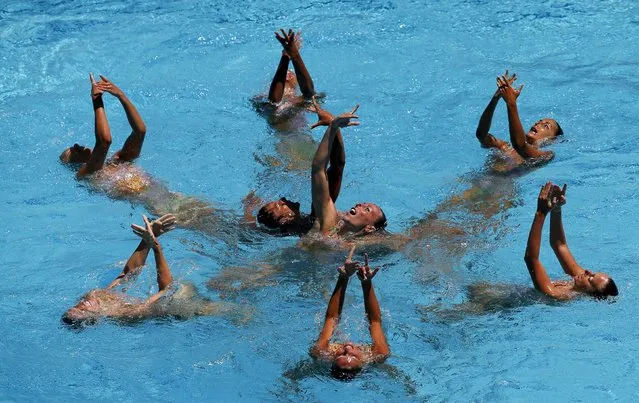 The team from Italy performs their Free Routine during the Synchronized Swimming Olympic Games Qualification Tournament at the Maria Lenk Aquatics Center in Rio de Janeiro, Brazil on March 6, 2016. (Photo by Sergio Moraes/Reuters)
