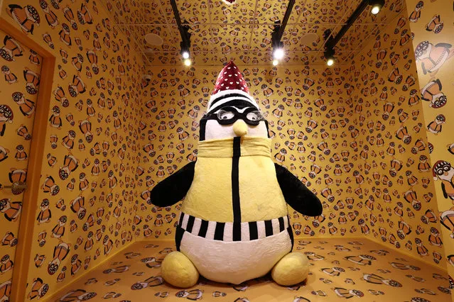 A view of Hugsy, Joey's stuffed penguin, on display at the opening of the Flagship FRIENDS Experience on March 15, 2021 in New York City. (Photo by Dimitrios Kambouris/Getty Images)