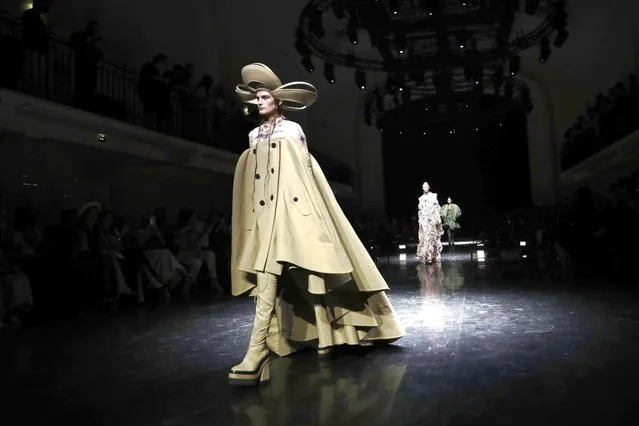 A model wears a creation for Jean Paul Gaultier's Haute Couture Fall-Winter 2021-2022 fashion collection presented Wednesday, July 7, 2021 in Paris. (Photo by Lewis Joly/AP Photo)