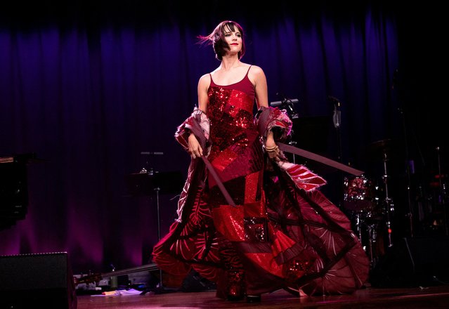 Actress Alexandra Socha presents a creation from the Zero Waste Daniel “Sustainable Fashion is Cabaret” collection during New York Fashion Week in Manhattan, New York City, U.S., September 9, 2024. (Photo by Caitlin Ochs/Reuters)