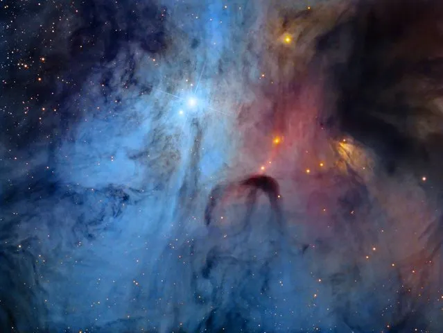 The Turbulent Heart of the Scorpion by Rolf Wahl Olsen (New Zealand). A spectacular display of light and shade with contrasting hues of the rarely imaged, colourful, action-packed core of the multiple star system, Rho Ophiuchi. A deep exposure showcases the full finery of the delicate whirling clouds, of an area in which the human eye would struggle to see much detail, even with the use of a telescope. (Photo by Rolf Wahl Olsen)
