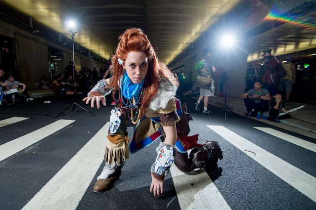A fan cosplays as Aloy from Horizon Zero Dawn during the 2017 New York Comic Con, Day 4 on October 8, 2017 in New York City. (Photo by Roy Rochlin/WireImage)