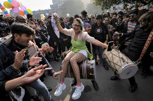 Participants dance during Delhi Queer Pride March, an event promoting gay, lesbian, bisexual and transgender rights, in New Delhi, India on January 8, 2023. (Photo by Adnan Abidi/Reuters)