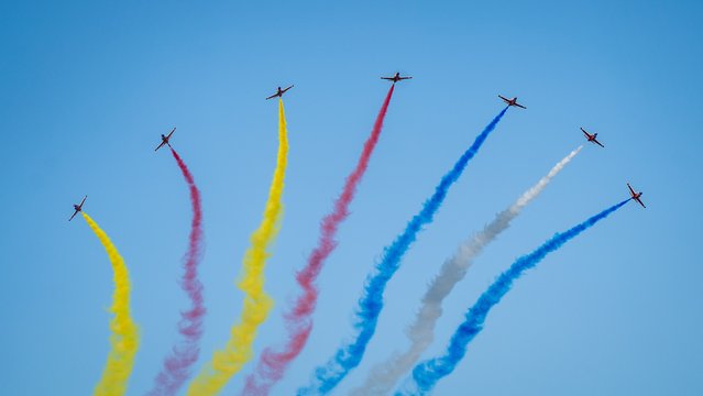 Aircraft fly during a preview of the 2025 aviation open-day activities of the Chinese People's Liberation Army Air Force and Changchun Air Show in Changchun, northeast China's Jilin Province, 16 September 2025. The 2025 aviation open-day activities of the Chinese People's Liberation Army Air Force and Changchun Air Show will be held on 19 September 2025. Xinhua News Agency/EPA)
