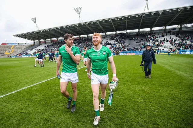 Limerick’s Cian Lynch and Barry Nash celebrate after beating Kilkenny in the Allianz Hurling League Division 1 Final at Pairc Ui Chaoimh, Cork, Ireland on April 9, 2023. (Photo by Evan Treacy/Inpho)