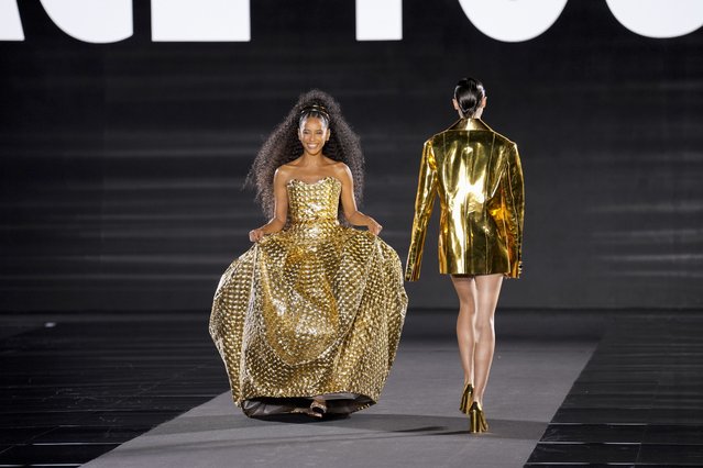 Brazilian actress Tais Araujo wears a creation as part of the L'Oreal Spring/Summer 2025 collection presented Monday, September 23, 2024 in Paris. (Photo by Aurelien Morissard/AP Photo)