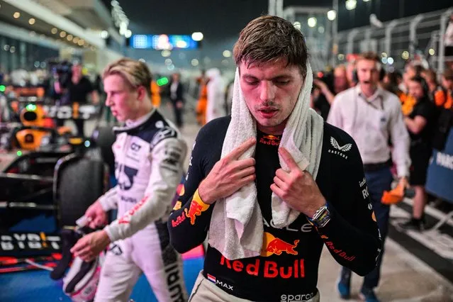 Red Bull Racing's Dutch driver Max Verstappen reacts after winning the Qatari Formula One Grand Prix at Lusail International Circuit on October 8, 2023. (Photo by Ben Stansall/AFP Photo)