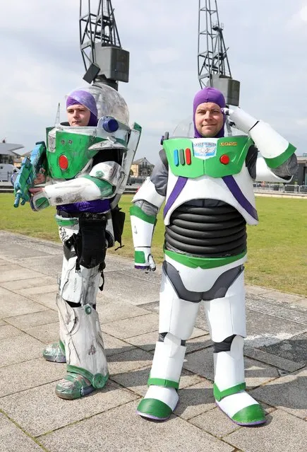 A pair of Buzz Lightyears pose during Day 2 of London MCM Comic Con 2019 at ExCel on May 25, 2019 in London, England. (Photo by Paul Brown/Shutterstock)