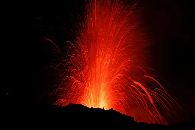Italy's Mount Etna, Europe's tallest and most active volcano, spews lava as it erupts on the southern island of Sicily, Italy February 28, 2017. (Photo by Antonio Parrinello/Reuters)