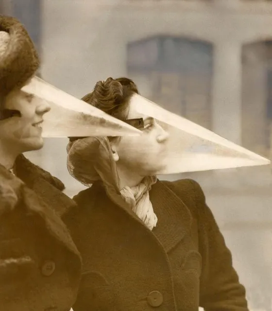 Plastic face protection from snowstorms in Montreal, Canada. Date: 1939. (Photo by Mary Evans Picture Library/Caters News)