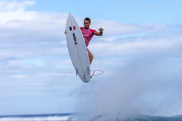 Kauli Vaast of Team France exits a wave during round two of surfing on day two of the Olympic Games Paris 2024 on July 28, 2024 in Teahupo'o, French Polynesia. (Photo by Ed Sloane/AFP Photo)