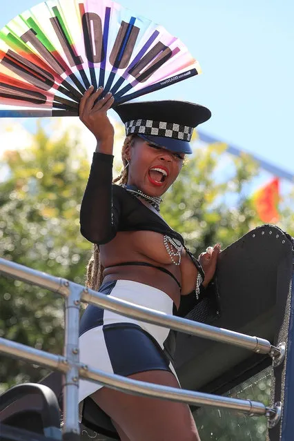 WeHo Pride's Grand Marshal Icon rapper Janelle Monáe rides in the city of West Hollywood's Pride Parade on June 05, 2022 in West Hollywood, California. (Photo by TheHollywoodFix.net/Backgrid USA)